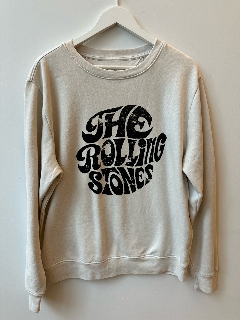 The Rolling Stones Cream Crewneck Sweatshirt with Black Printed Logo - Medium